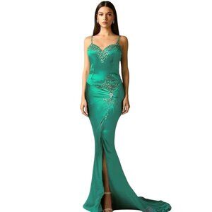 Precious Formal Strapless Sweetheart Neck Jeweled Slit Gown 8 Emerald Prom